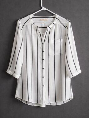 Black & White Striped Blouse Women’s Lightweight Button Front Work Top